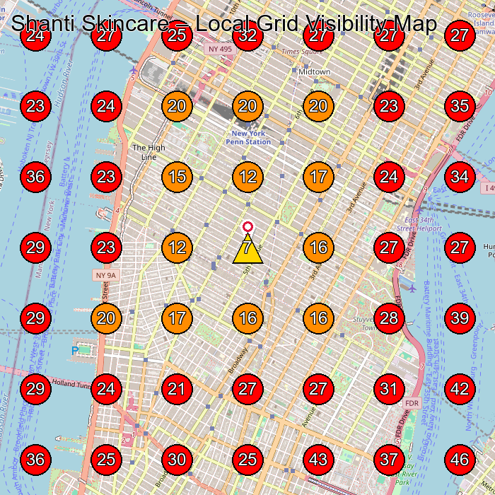 Shanti Skincare GeoGrid visibility map for Skin Care Clinic in New York
